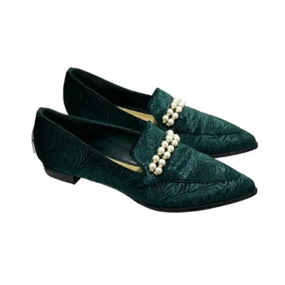 MARC FISHER Kneel Loafer Flats Dark Green Velvet Womens Size 6.5 Whimsigoth NWOB - Picture 1 of 6